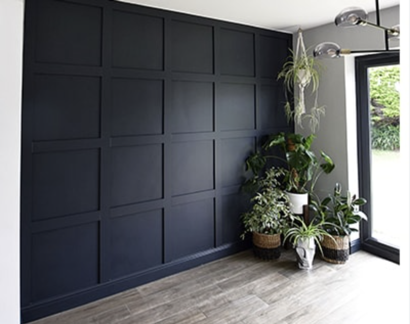 shaker Black Accent Wall using Large Square Design using Wood Paneling