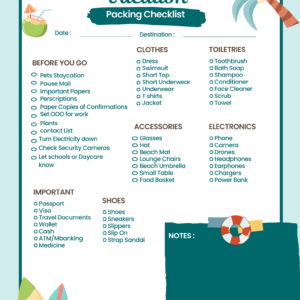 Download this free packing checklist for your next vacation