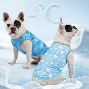 Large dog wearing a breathable cooling shirt ice pet vest during summer