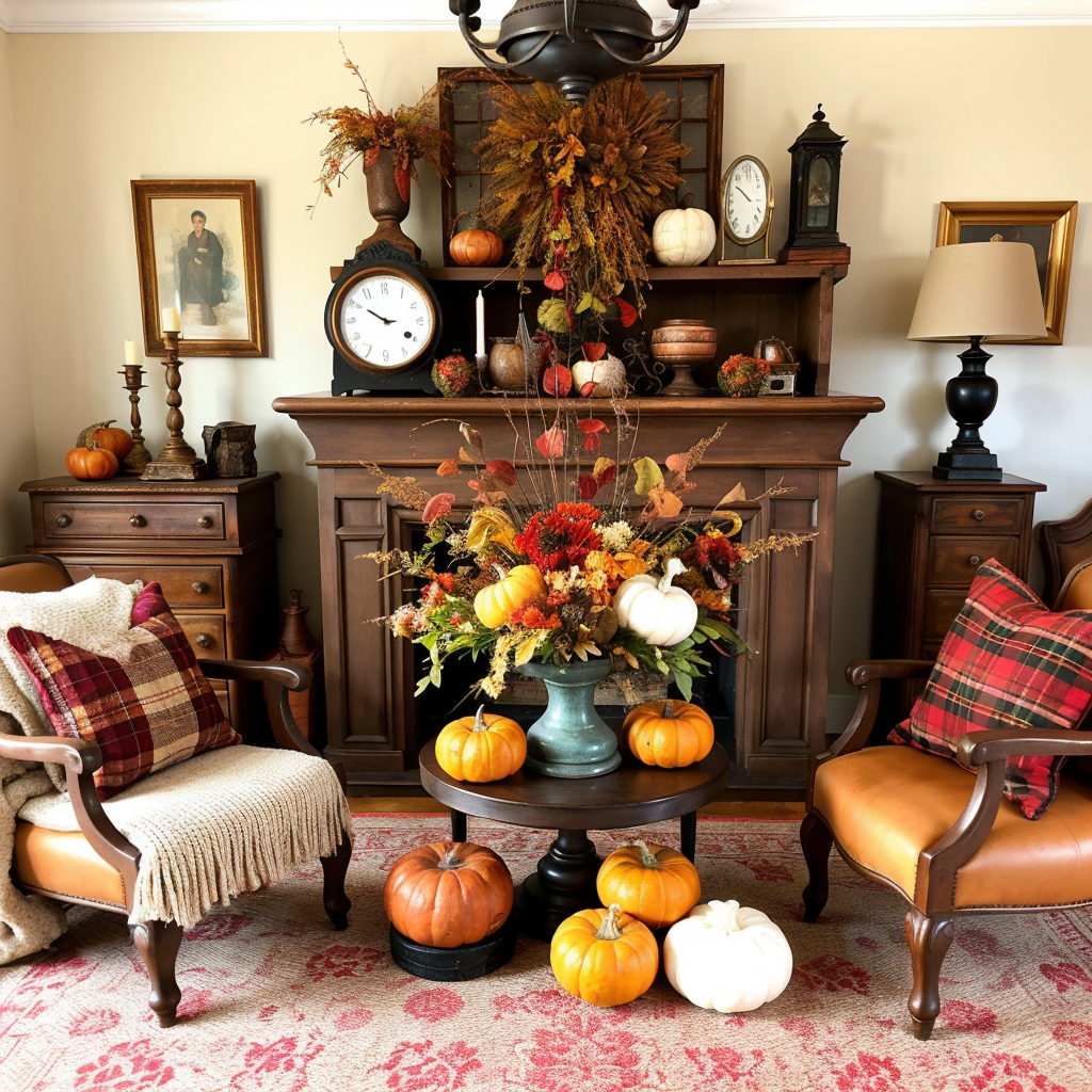 fall decor with vintage finds and heirloom pieces.