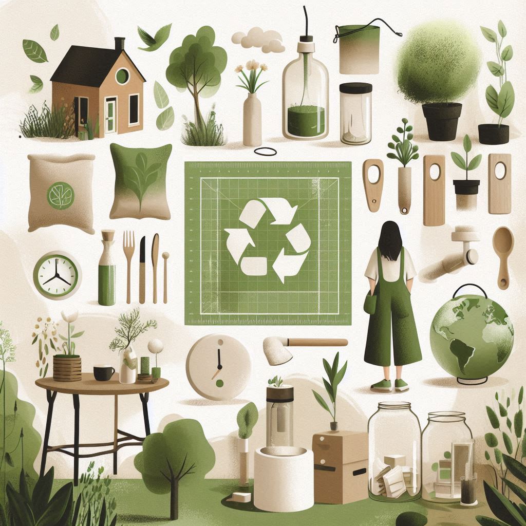 Eco-Friendly Home Revolution: Your Complete Guide to Sustainable Living 48 Design an attractive graphic showcasing different aspects of an eco-friendly lifestyle. Feature images like a zero waste home with reusable products, a small organic garden, a person engaging in sustainable fashion, and a solar panel to represent renewable energy. Use green and earth-tone hues to convey a natural, sustainable vibe.