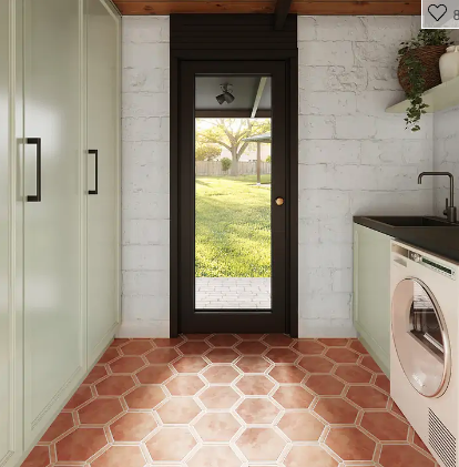 Terracotta Floors & Decor Trends 2024: Modern Earth Tone Design Guide 4 Sagon Terracotta Flooring Dark 9" Hexagon Matte Porcelain Tile