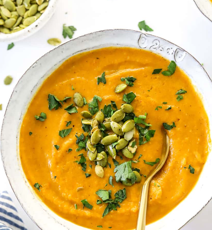 Why Butternut Squash Soup is the Perfect Comfort Food for Game Day 20 the final image of butternut squash soup garnished with dried seeds