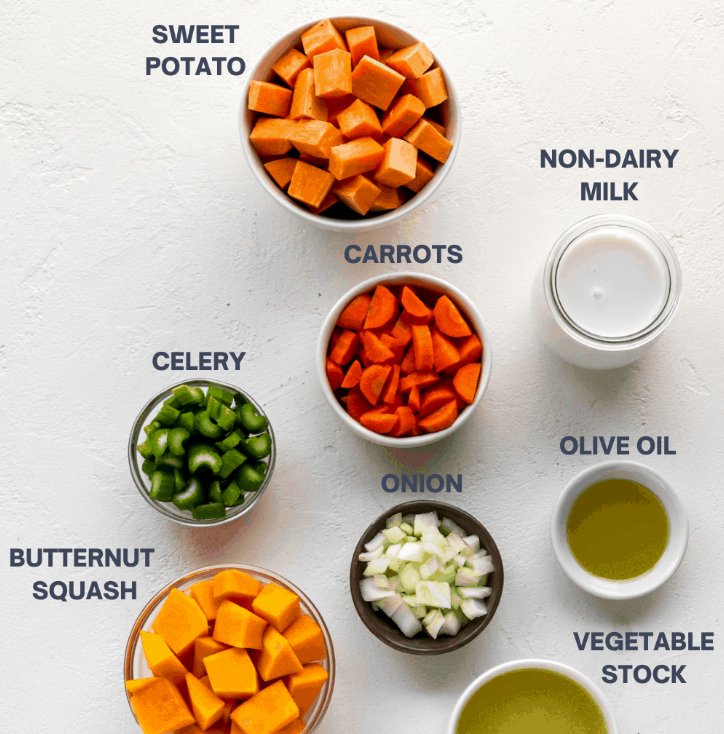 Why Butternut Squash Soup is the Perfect Comfort Food for Game Day 18 butternut squash soup ingredients laid out on a tray