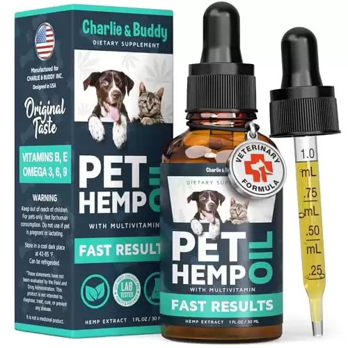 Buddy Hemp Oil for Dogs & Cats Natural Calming Relief for Anxiety, Pain, Stress, Arthritis & Seizures Hip & Joint Health Support