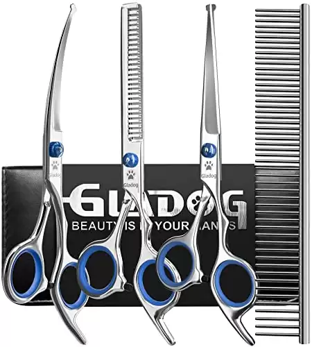GLADOG Professional 5 in 1 Dog Grooming Scissors Set with Safety Round Tips, Sharp and Heavy-duty Pet Grooming Shears for Cats