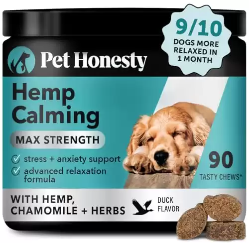 Pet Honesty Natural Hemp Calming Chews for Dogs Maximum Strength - Hemp & Melatonin Dog Anxiety Relief - Calming Aid Supplement with Valerian Root - Stress, Separation & Thunder Support - (Duc...
