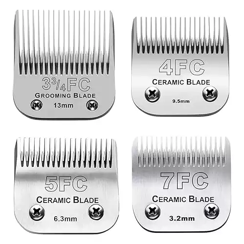 4PACK Dog Grooming Clipper Replacement Blades Compatible with Andis Pet Clipper/Oster A5/Wahl KM Series Dog Clipper,Ceramic Blade & Stainless Steel Blade (#3FC+4FC+5FC+7FC)
