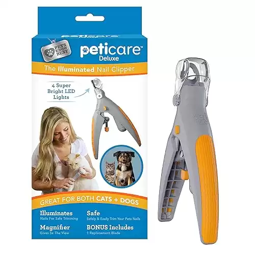 Allstar Innovations PetiCare LED Light Pet Nail Clipper- Great for Trimming Cats & Dogs Nails & Claws, 5X Magnification That Doubles as a Nail Trapper, Quick-Clip, Steel Blades