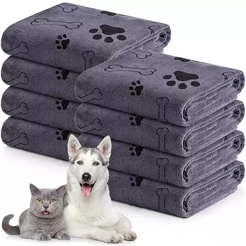 Chumia 8 Pcs Bulk Towels for Drying Dogs Cats Pet Towels Puppy Microfiber Quick Drying Dog Paw Bath Bathing Supplies Absorbent for Medium Pets(Gray,40 x 24 Inch)