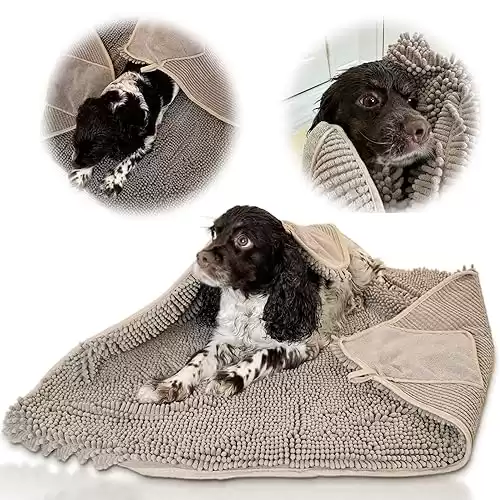 Pet 2-in-1 Dog Towel & Mat Transforms from Dog Drying Towel to Dog Bath Mat, Ultra Soft, Absorbent & Quick-Drying, Machine Washable Dog Towels with Detachable Non-Slip Mat and Hand Pockets (Me...