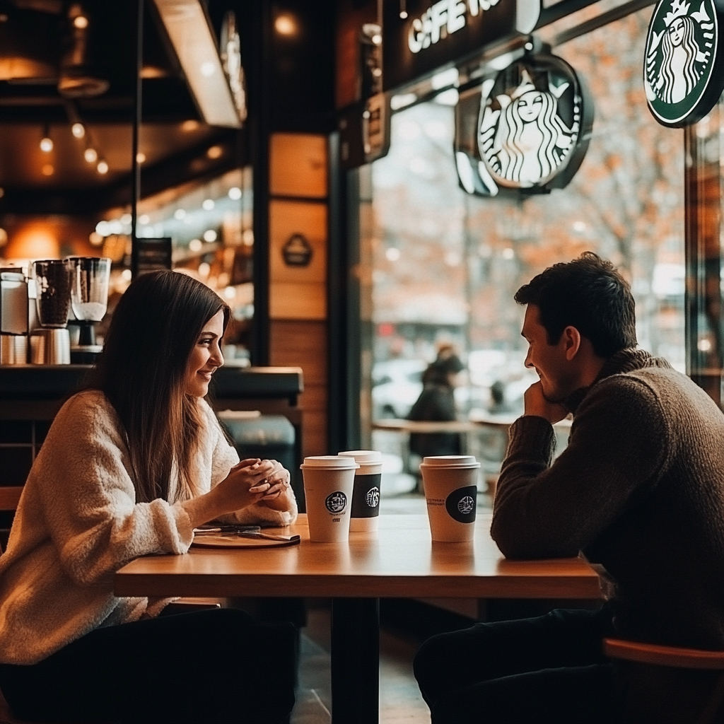 A couple calmly discussing something over coffee. tips on how to Keep the Spark Alive in Marriage After Kids