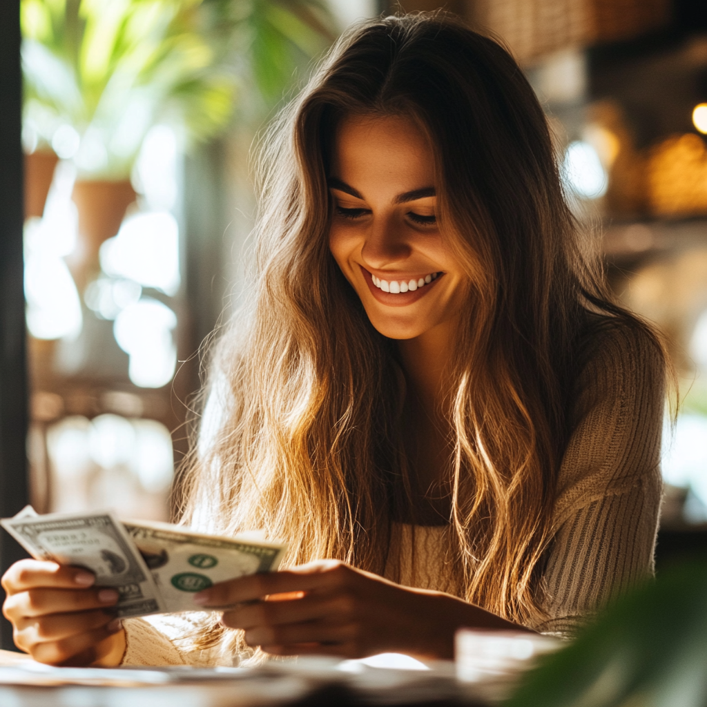 Home 15 Woman counting money with joy.