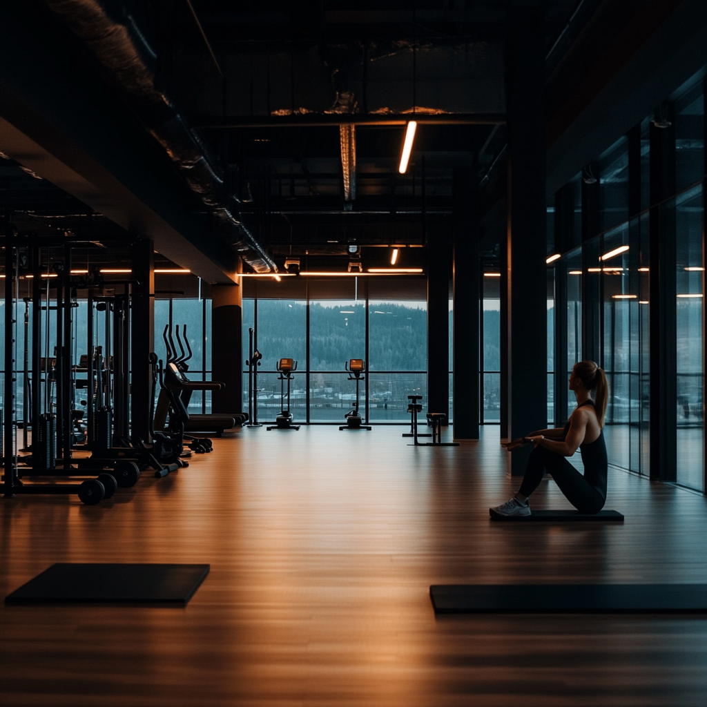 How to Bounce Back After an Injury When You’re Over 40 9 a person sitting alone in a dim lite gym catching her breathe ona rowing machine