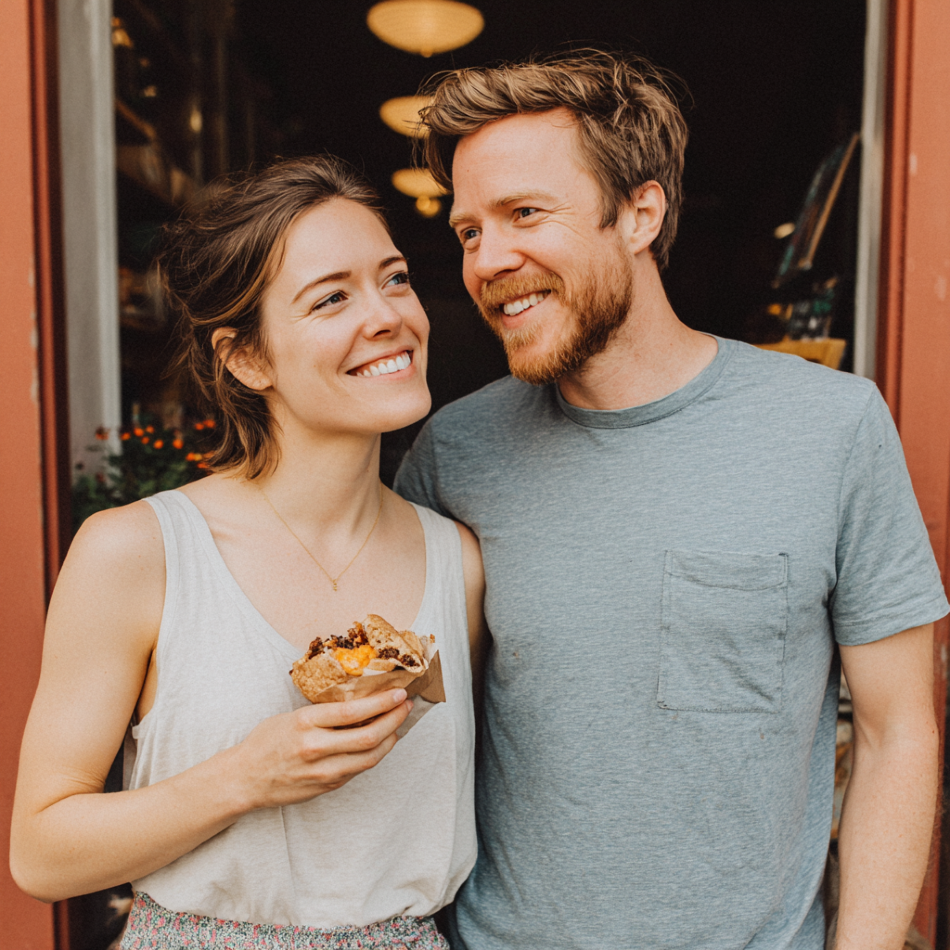 A candid-style pic of you holding a gluten-free item or a side-by-side of you and your husband (to connect with your story).