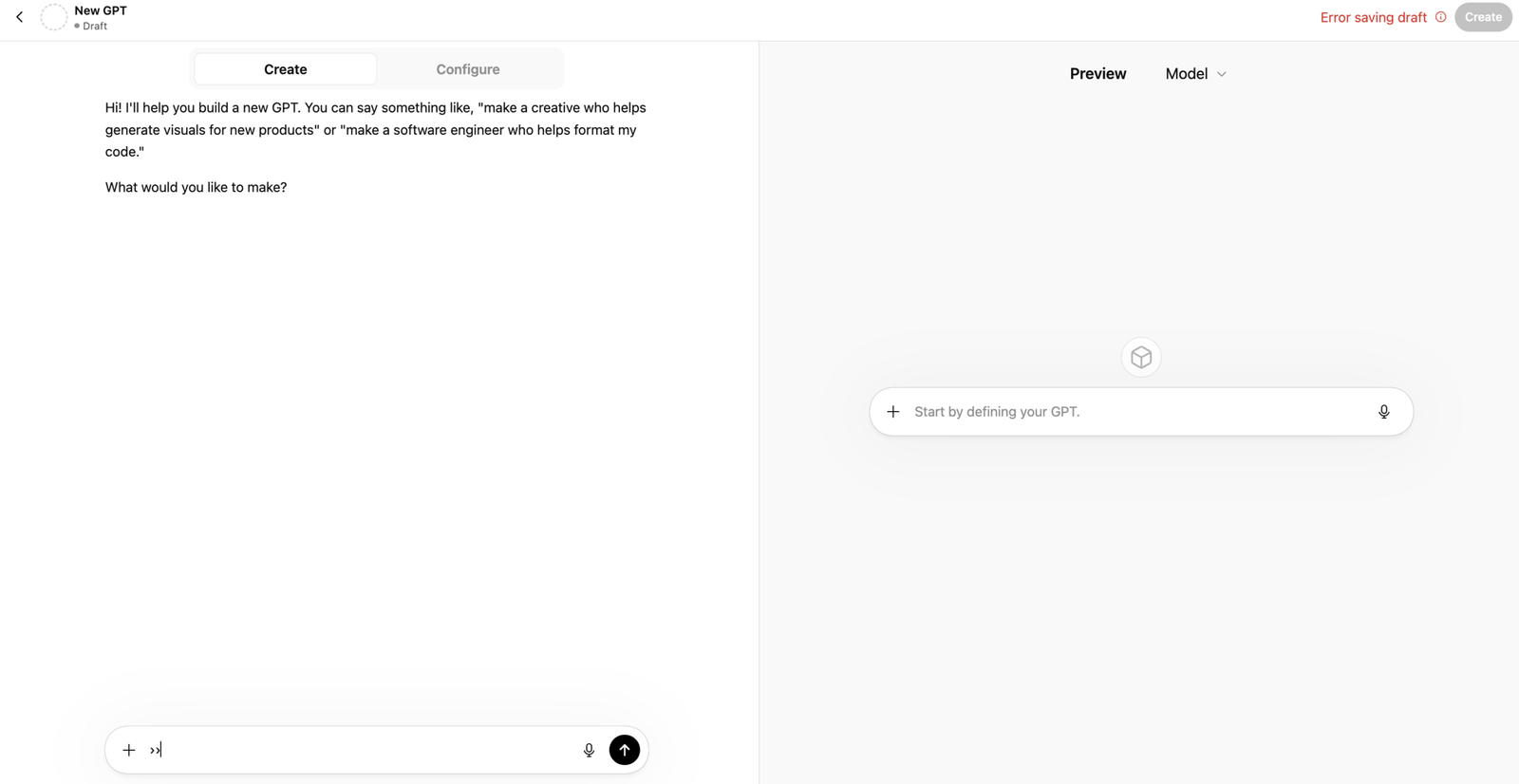 Access the GPT builder
