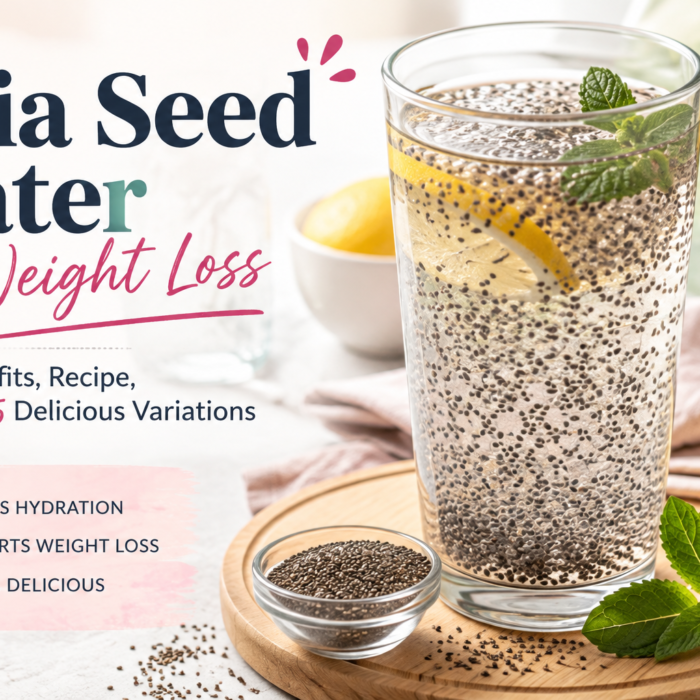 Chia seed water for weight loss with lemon and mint, featuring a simple chia water recipe and five delicious variations.