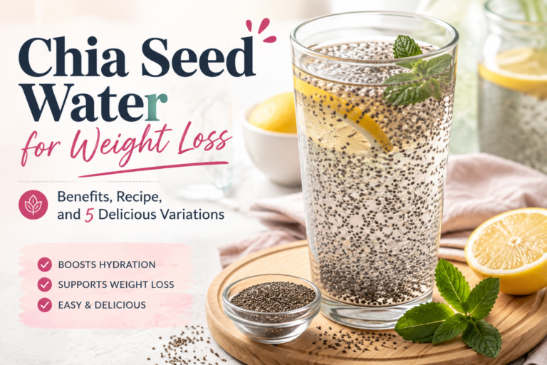 Chia seed water for weight loss with lemon and mint, featuring a simple chia water recipe and five delicious variations.