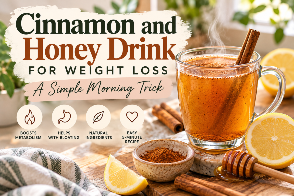 Cinnamon and honey drink for weight loss made with Ceylon cinnamon, raw honey, warm water and fresh lemon.