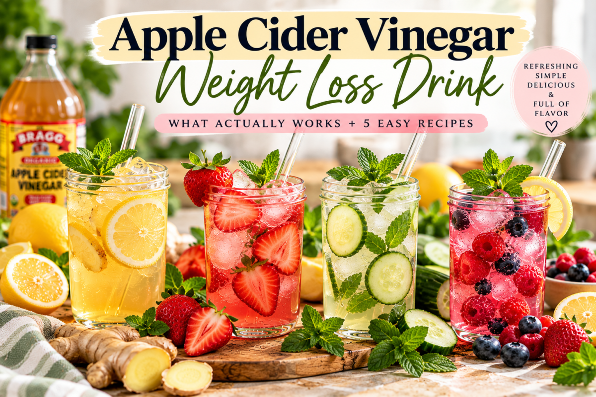 Apple cider vinegar weight loss drink recipes with lemon, berries, cucumber and mint